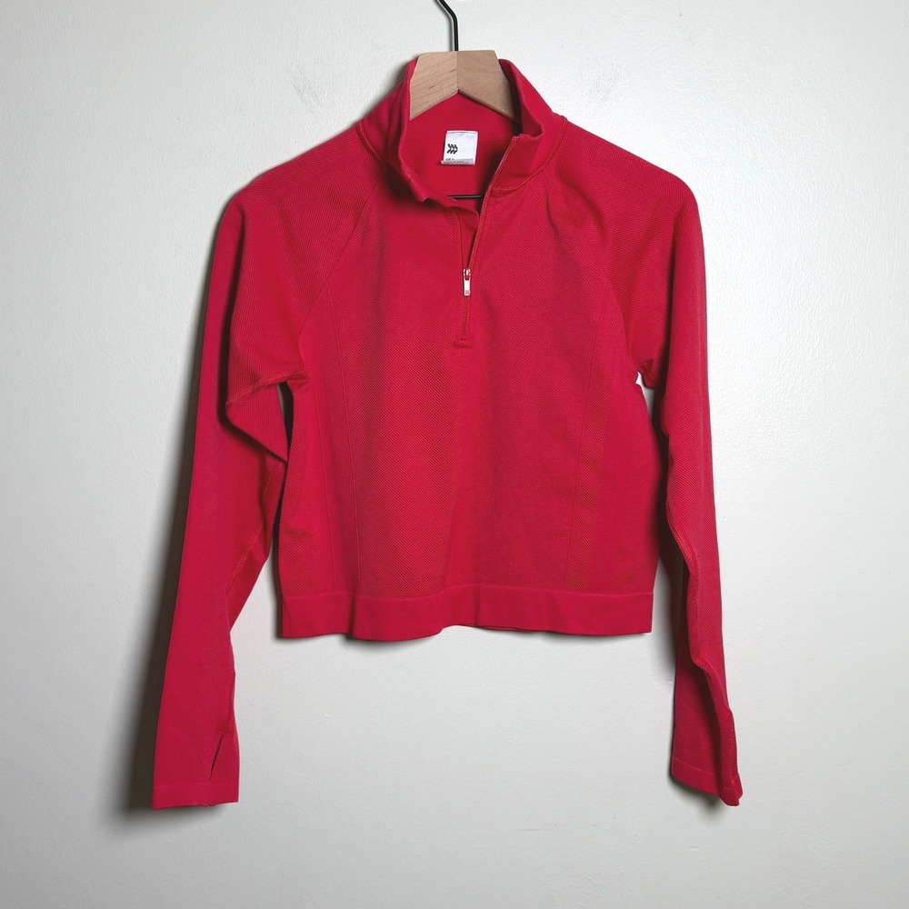 All In Motion Womens Pullover Large Red Quarter Zip Cropped Athleisure Gym Yoga